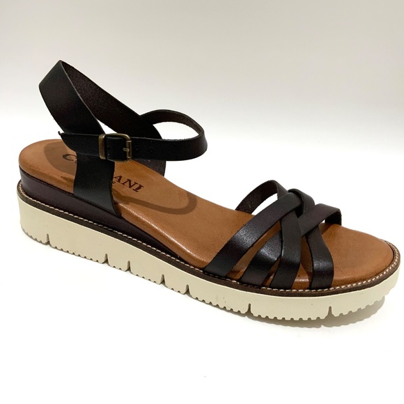 Cordani Shayleen Dark Brown Tan Leather Platform Wedge Ankle Strap Sandals 40 - Picture 5 of 9